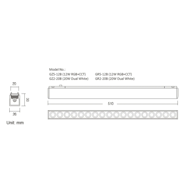 Panel rastrowy na szynę magnetyczną TR26 CCT 20W (Zigbee 3.0 + 2.4GHz)