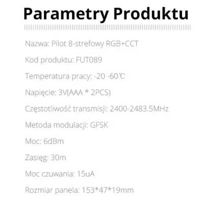 Pilot dotykowy RGB+CCT 8-strefowy 2xAAA FUT089