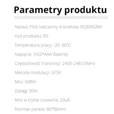 Panel naścienny RGB/RGBW 4-strefowy 2xAAA B3