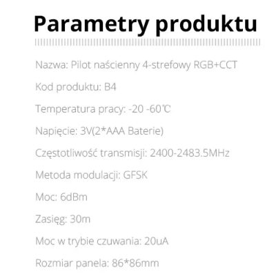 Panel naścienny RGB+CCT 4-strefowy 2xAAA T4