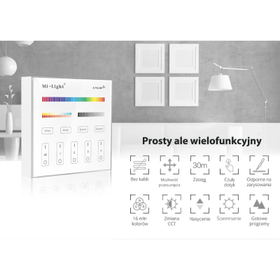 Panel naścienny RGB+CCT 4-strefowy 2xAAA T4