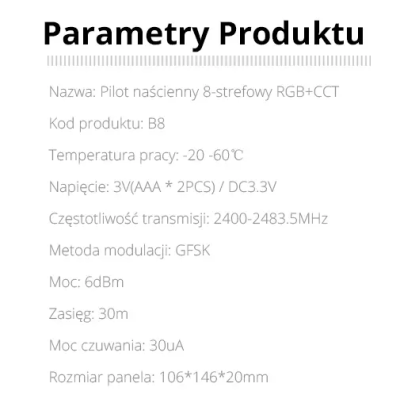 Panel naścienny RGB+CCT 8-strefowy 2xAAA B8