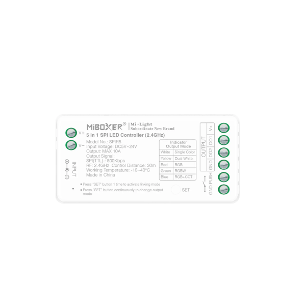 Sterownik SPI 5-24V MONO/CCT/RGB/RGBW/RGB+CCT SPIR5
