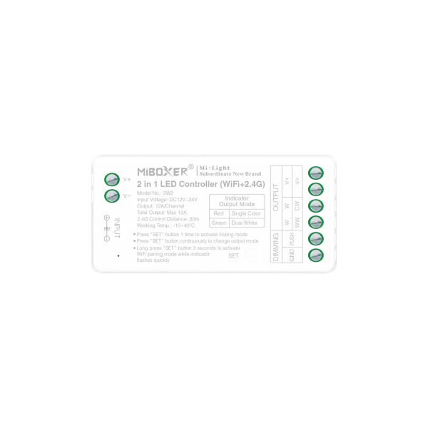 Sterownik 2w1 MONO/CCT 12V-24VDC 12A WiFi SW2 (FUT035W+)