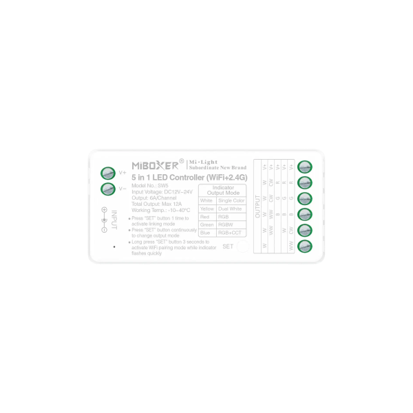 Sterownik 5w1 RGB+CCT 12V-24VDC 12A WiFi SW5 (FUT037W+)