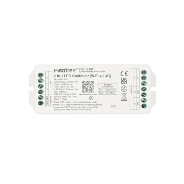 Sterownik 2w1 MONO/CCT 12–48V 20A WiFi+2.4G PW2