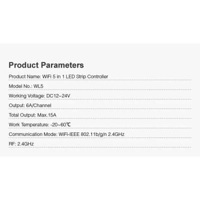 Sterownik LED WiFi RGB+CCT 12-24VDC 5w1 WL5