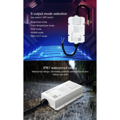 Sterownik woodoodporny LED WiFi RGB+CCT 12-48VDC 5w1 WL5-WP