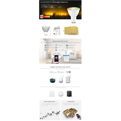 Lampa LED GU10 4W RGB+CCT 230V Zigbee FUT103Z