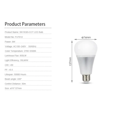 Lampa LED RGB+CCT 9W E27