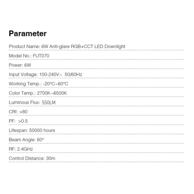 Oprawa LED Downlight 6W antyrefleksyjna RGB+CCT FUT070