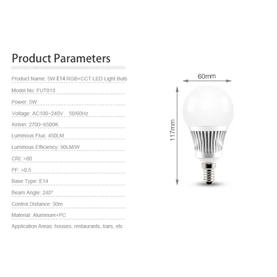 Lampa LED E14 5W RGB+CCT 230V FUT013