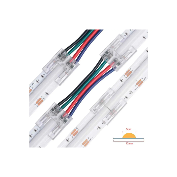 Złącze taśmy LED 12mm narożne transparentne 4pin 5.5A