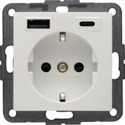 B.x Gniazdo SCHUKO z ładowarką USB A+C 20W PD, biały połysk,