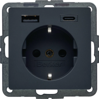 Q.x Gniazdo SCHUKO z ładowarką USB A+C 20W PD, antracyt aksamit
