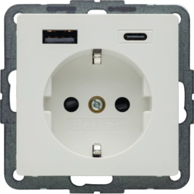 Q.x Gniazdo SCHUKO z ładowarką USB AC 20W PD; samozaciski; biały aksamit