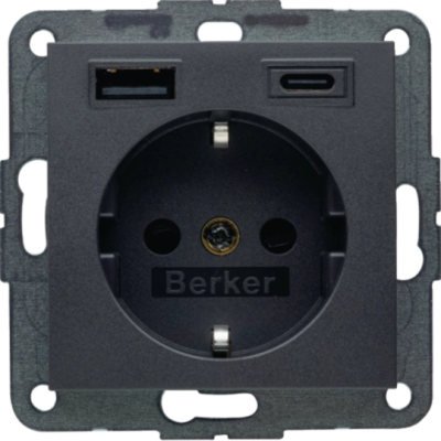B.x Gniazdo SCHUKO z gn. ładowania USB AC 20W PD; samozaciski; antracyt mat
