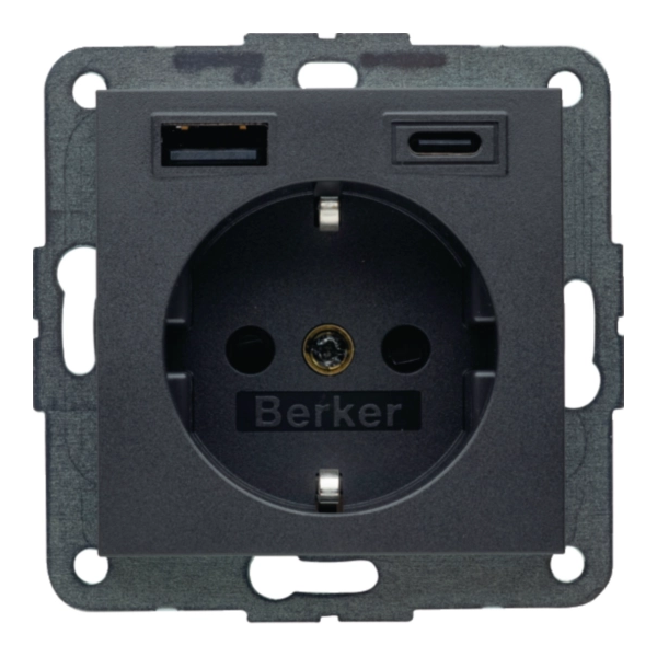 B.x Gniazdo SCHUKO z gn. ładowania USB AC 20W PD; samozaciski; antracyt mat