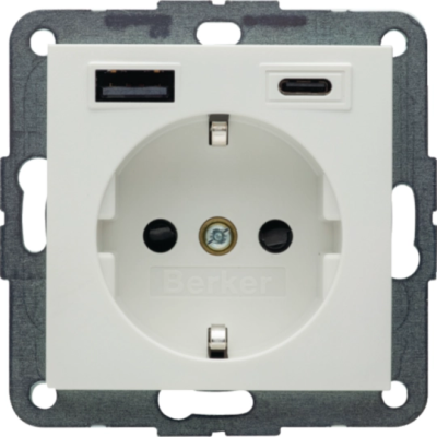 S.1 Gniazdo SCHUKO z ładowarką USB AC 20W PD; samozaciski biały mat