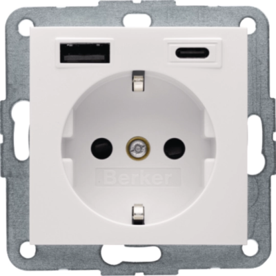 S.1 Gniazdo SCHUKO z ładowarką USB AC 20W PD; samozaciski; krem połysk