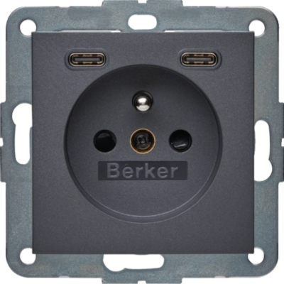 B.x Gniazdo z uziemieniem z ładowarką USB C+C 20W PD, antracyt mat