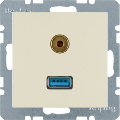 B.Kwadrat Gniazdo USB / 3,5 mm Audio, krem