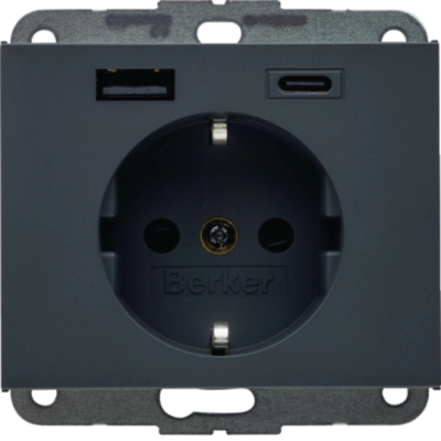 K.1 Gniazdo SCHUKO z ładowarką USB AC 20W PD; samozaciski; antracyt mat