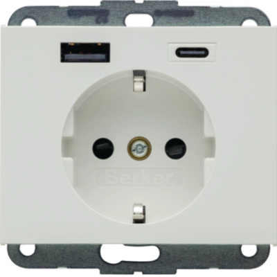 K.1 Gniazdo SCHUKO z ładowarką USB AC 20W PD; samozaciski; biały połysk