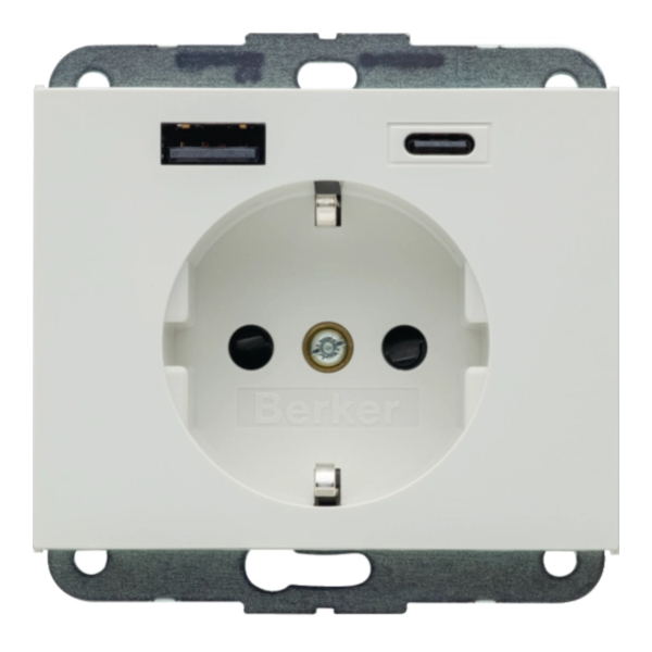 K.1 Gniazdo SCHUKO z ładowarką USB AC 20W PD; samozaciski; biały połysk